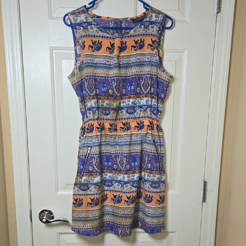 Derek Heart LG Dress Bright BOLD Colorful Keyhole BACK COOL ZIPPER POCKETS - Picture 12 of 12